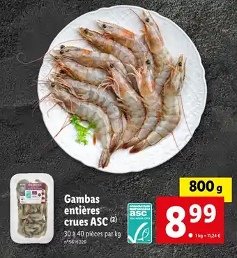 Lidl Gambas entières crues asc offre