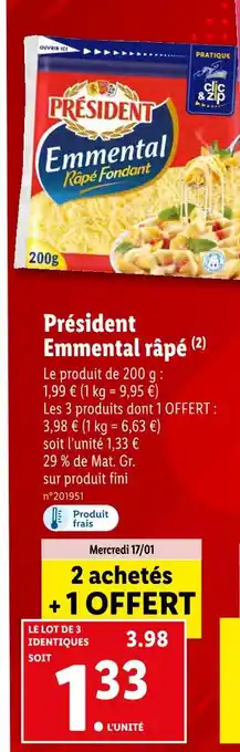 Lidl Président emmental râpé offre
