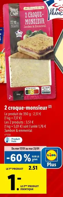 Lidl Toque du chef 2 croque-monsieur offre