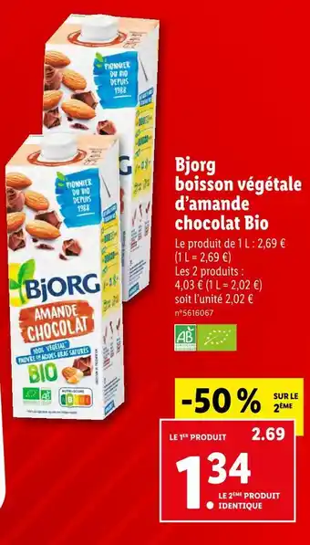 Lidl Bjorg boisson végétale d’amande chocolat bio offre