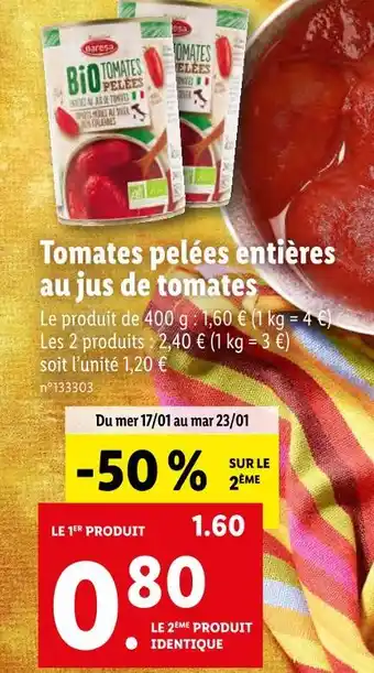 Lidl Baresa tomates pelées entières au jus de tomates offre