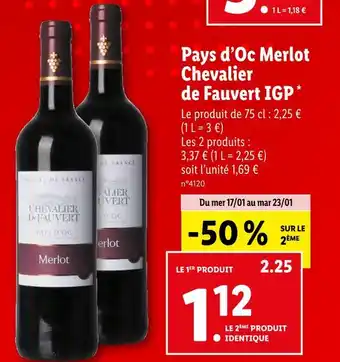 Lidl Chevalier de fauvert pays d’oc merlot igp offre