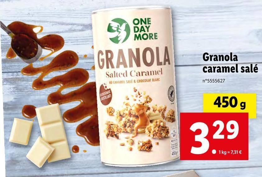 Promo One day more granola caramel salé chez Lidl