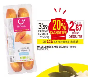 naturéO Biosoleil madeleines sans beurre offre