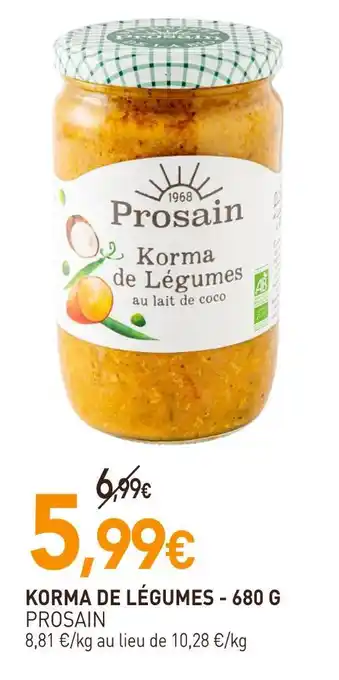 naturéO Prosain korma de légumes offre