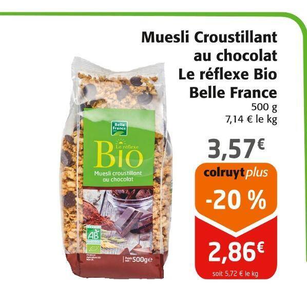 Promo Belle france muesli croustillant au chocolat le réflexe bio chez
