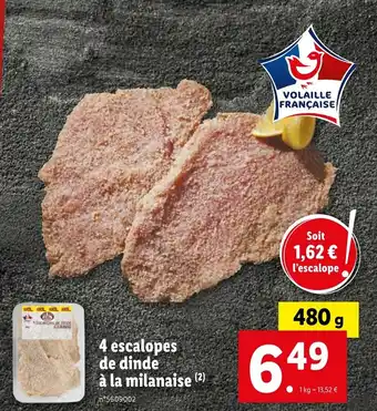Lidl 4 escalopes de dinde à la milanaise (2) offre