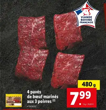 Lidl 4 pavés de bœuf marinés aux 3 poivres (2) offre
