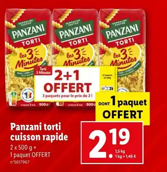Lidl Panzani torti cuisson rapide offre
