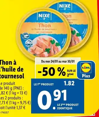 Lidl Thon à l'huile de tournesol offre