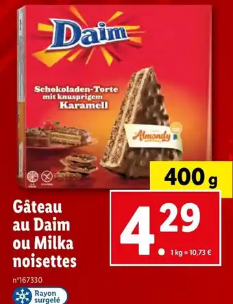 Lidl Gâteau au Daim ou Milka noisettes offre