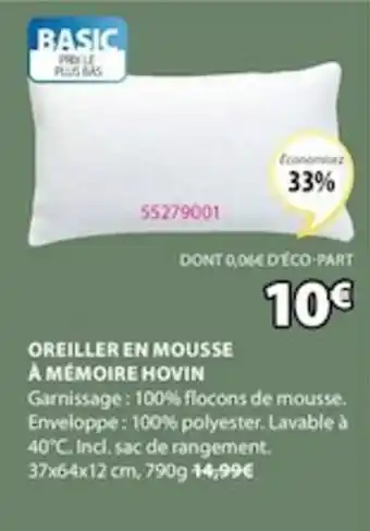 JYSK Oreiller En Mousse À Mémoire Hovin offre