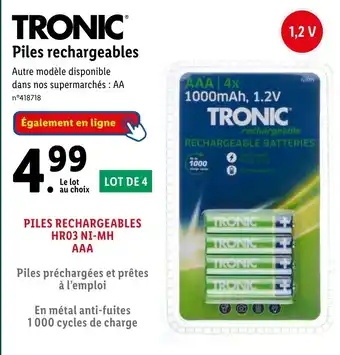 Lidl Piles rechargeables offre