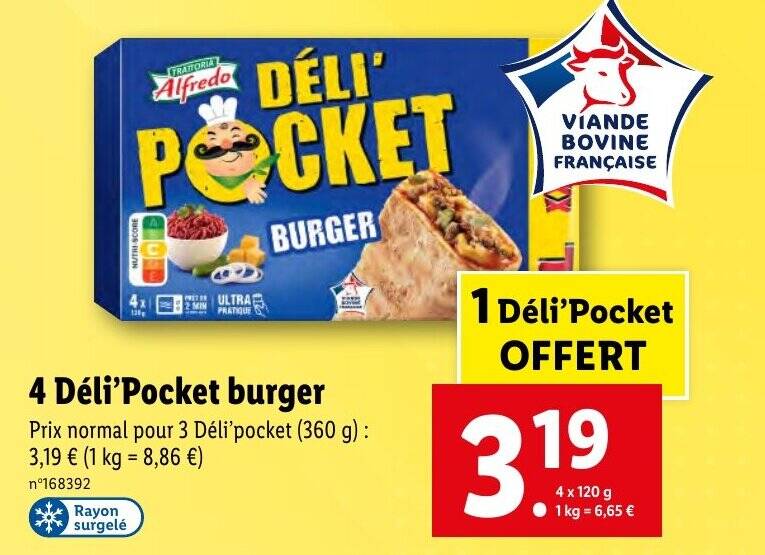 Promo 4 Déli'Pocket burger chez Lidl