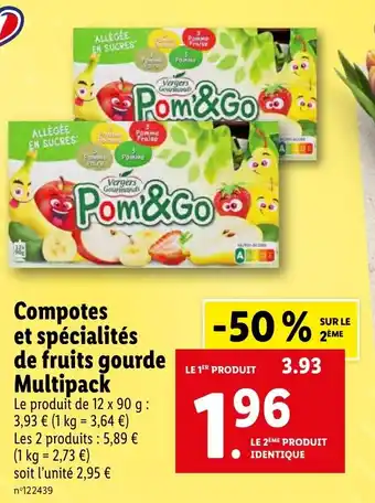 Lidl Compotes et spécialités de fruits gourde Multipack offre