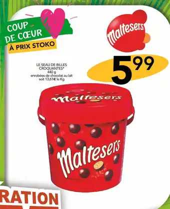 Stokomani Maltesers le seau de billes croquantes offre