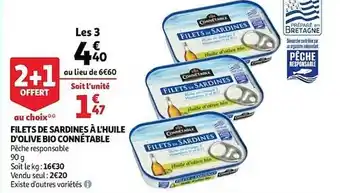 Auchan Filets De Sardines à L'huile D'olive Bio Connétable offre