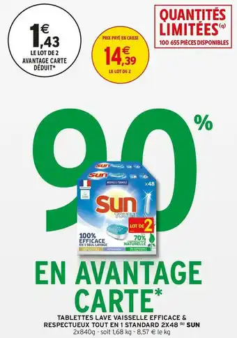 Intermarché Sun tablettes lave vaisselle efficace & respectueux tout en 1 standard 2x48 offre
