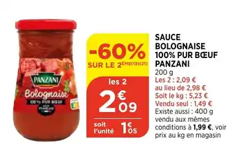 Bi1 Sauce Bolognaise 100% Pur Bœuf Panzani offre