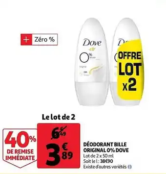Auchan Déodorant Bille Original 0% Dove offre