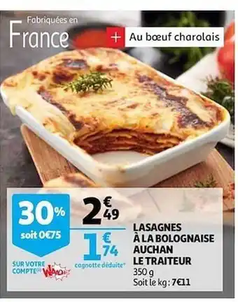 Auchan Lasagnes à La Bolognaise Auchan Le Traiteur offre