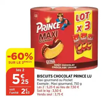 Bi1 Biscuits Chocolat Prince Lu offre