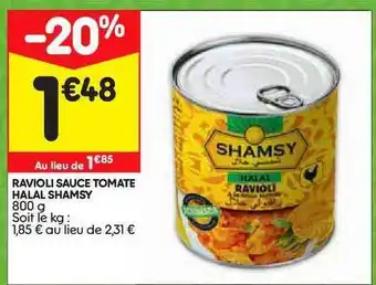 Leader Price Ravioli Sauce Tomate Halal Shamsy offre