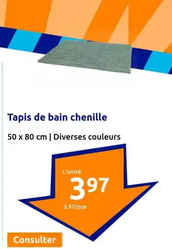 Action Tapis de bain chenille 50 x 80 cm | Diverses couleurs offre