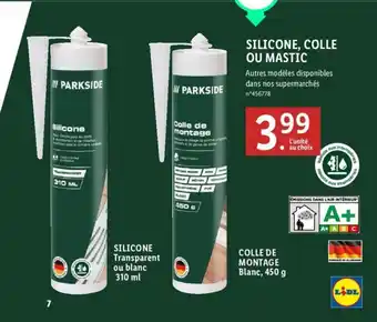 Lidl SILICONE, COLLE OU MASTIC offre