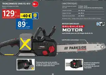 Lidl TRONÇONNEUSE SANS FIL 40 V Batterie et chargeur non inclus n°497671 offre