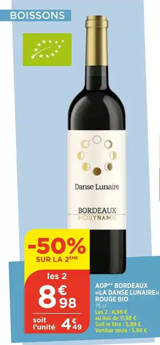 Bi1 AOP Bordeaux La Danse Lunaire Rouge Bio offre