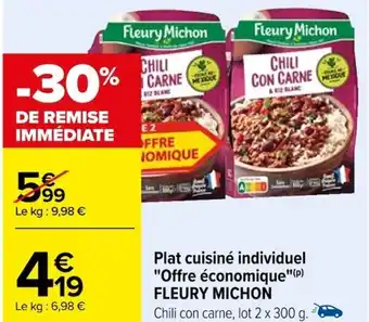 Carrefour Plat cuisine individuel "Offre économique"(P) FLEURY MICHON Chili con carne, lot 2 x 300 g. offre