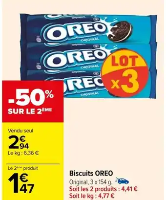 Carrefour Biscuits OREO Original, 3 x 154 g. offre