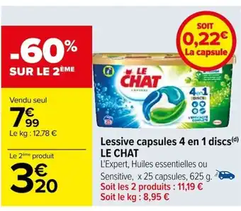Carrefour Lessive capsules 4 en 1 discs(d) LE CHAT offre