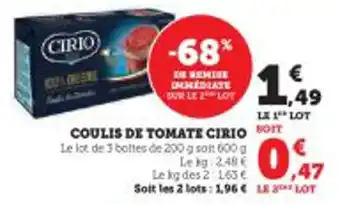 Super U COULIS DE TOMATE CIRIO offre