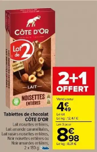 Carrefour Market Tablettes de chocolat CÔTE D'OR offre