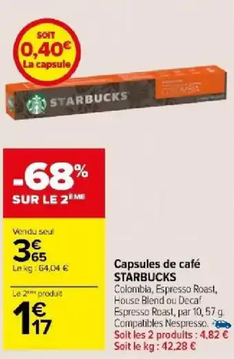 Carrefour Market Capsules de café STARBUCKS offre