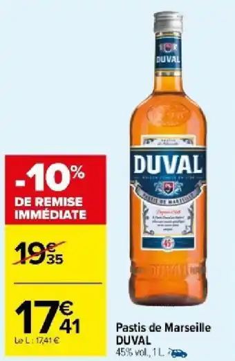 Carrefour Market Pastis de Marseille DUVAL 45% vol, 1 L. offre