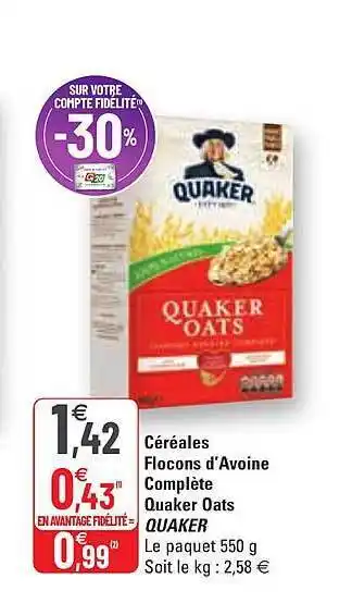 G20 Céréales Flocons D'avoine Complète Quaker Oats Quaker offre