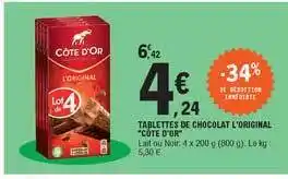 E.Leclerc Express Tablettes De Chocolat L'original "côte D'or" offre