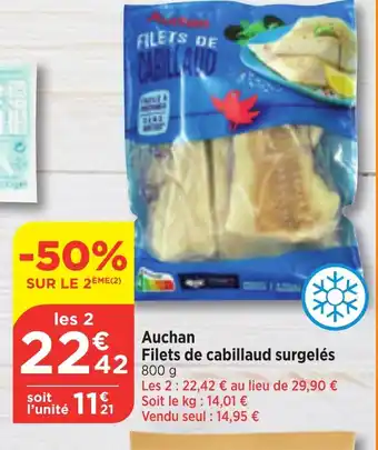 Bi1 Auchan Filets de cabillaud surgelés offre