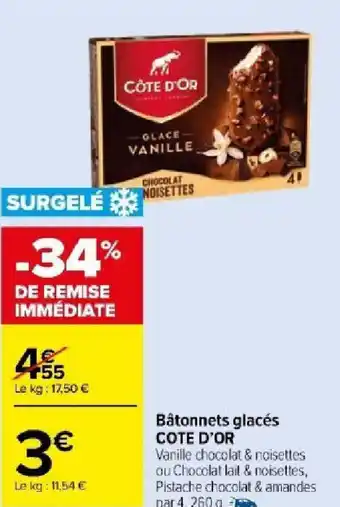 Carrefour Market Bâtonnets glacés COTE D'OR offre