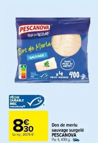 Dos de merlu sauvage surgelé PESCANOVA Par 4, 400 g.