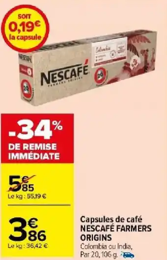 Carrefour Market Capsules de café NESCAFÉ FARMERS ORIGINS offre