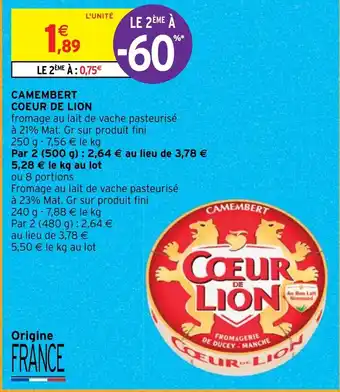 Intermarché CAMEMBERT COEUR DE LION offre