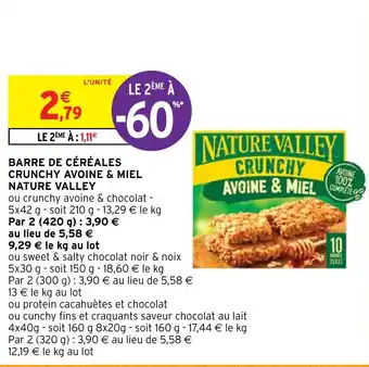 Intermarché BARRE DE CÉRÉALES CRUNCHY AVOINE & MIEL NATURE VALLEY offre