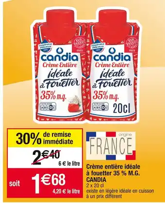 Cora x Carrefour Crème entière idéale à fouetter 35 % M.G. CANDIA offre