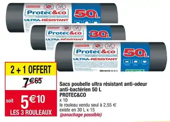 Cora x Carrefour Sacs poubelle ultra résistant anti-odeur anti-bactérien 50 L PROTEC&CO offre