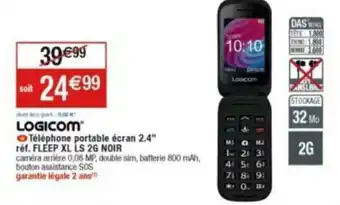 Cora x Carrefour Téléphone portable écran 2.4" réf. FLEEP XL LS 2G NOIR offre