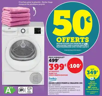 Hyper U SECHE-LINGE POMPE A CHALEUR 8 KG Réf : D3H18301W offre